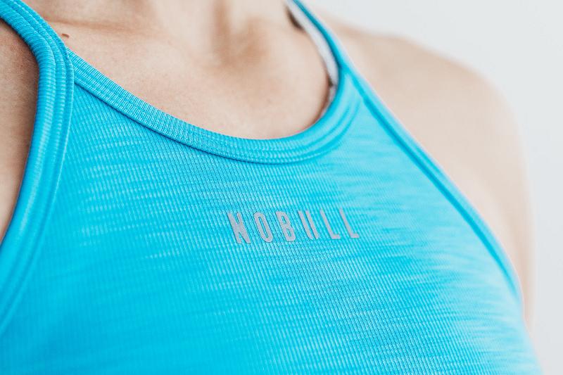 Turquoise Nobull Halter Crop Tank (NEON Ribbed) Women's Tanks | CA I2252L